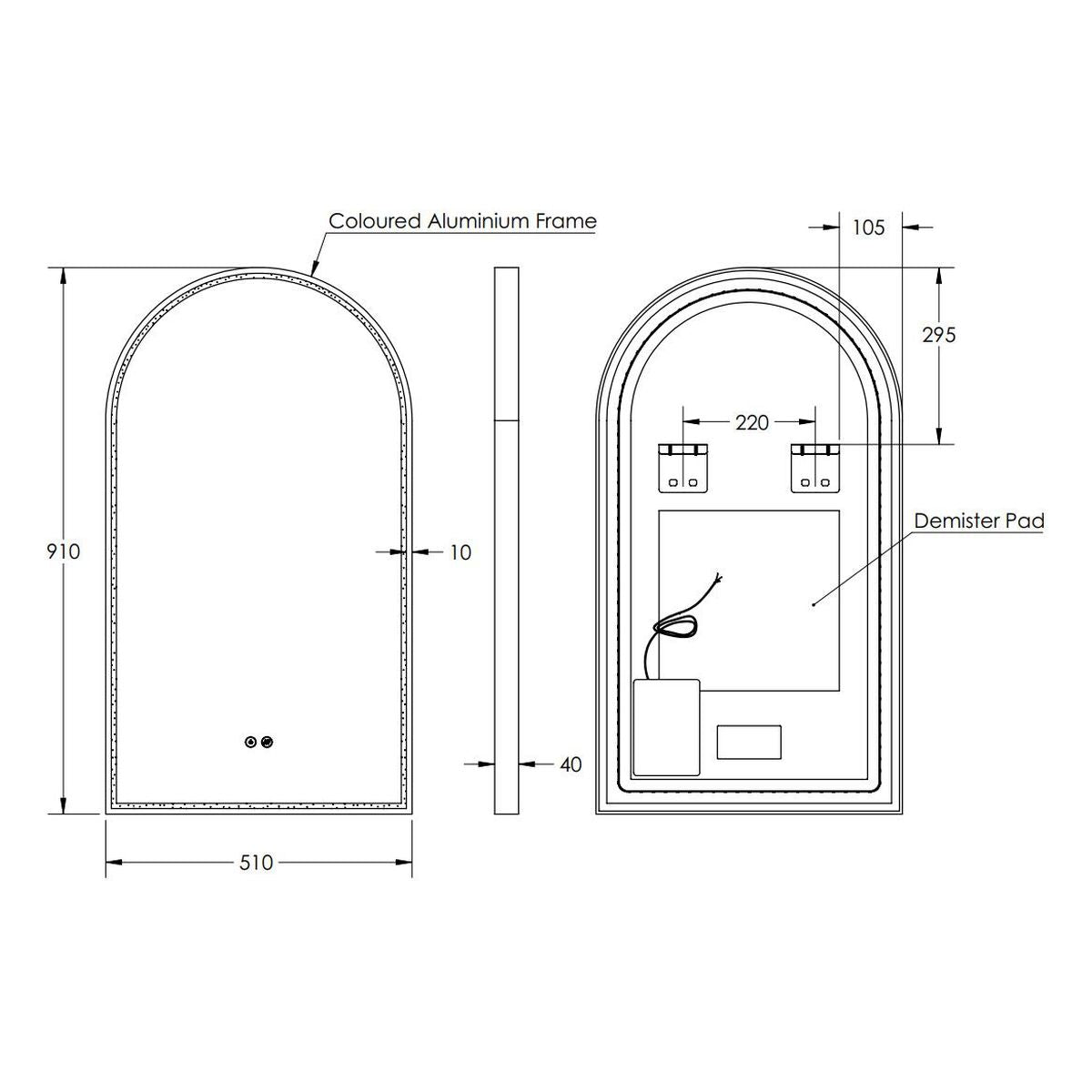 Arch 500DM LED Mirror with Dimester and Portable Magnifier - Milano White