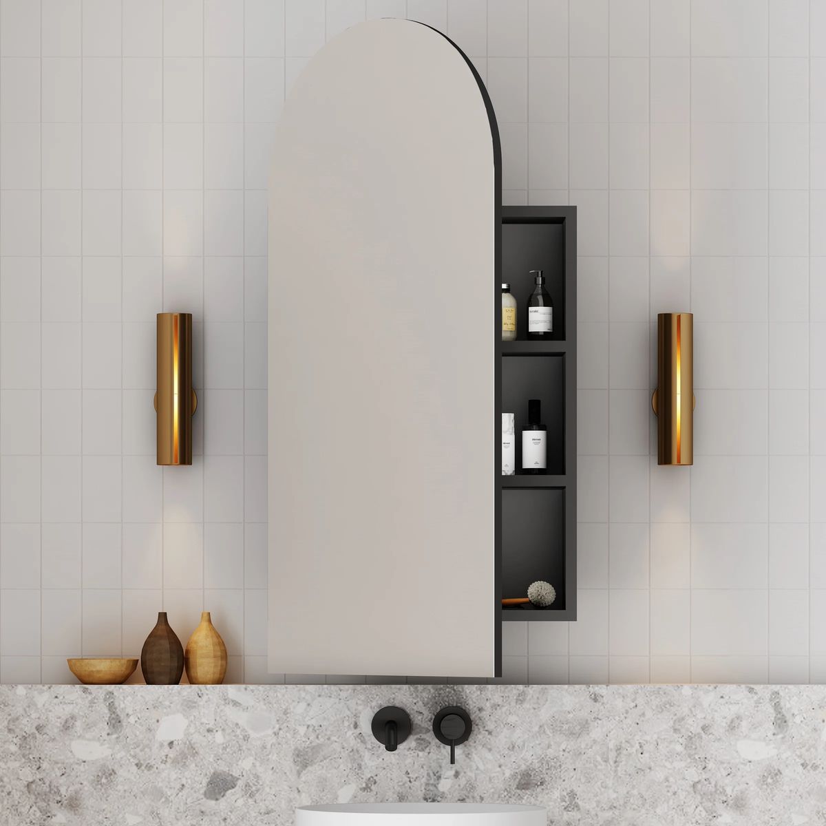 Archied 450x900mm Shaving Cabinet in Matte Black - Left Hand Hinge