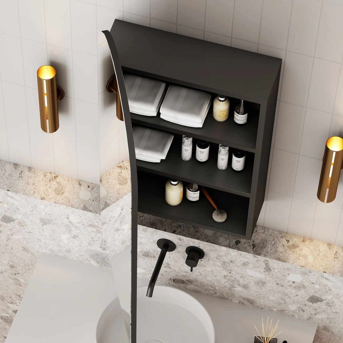 Archied 450x900mm Shaving Cabinet in Matte Black - Left Hand Hinge