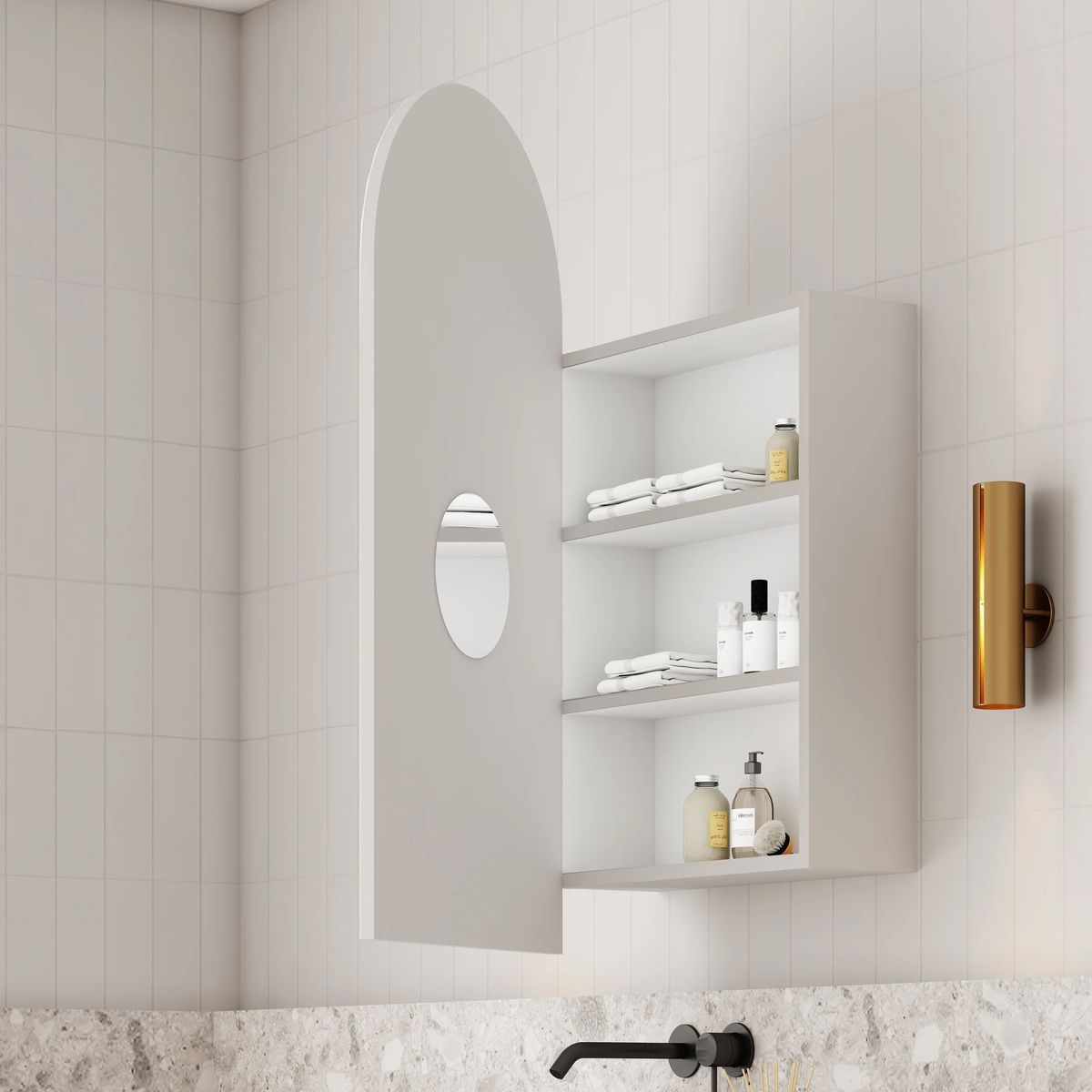 Archied 450x900mm Shaving Cabinet in Matte White - Left Hand Hinge