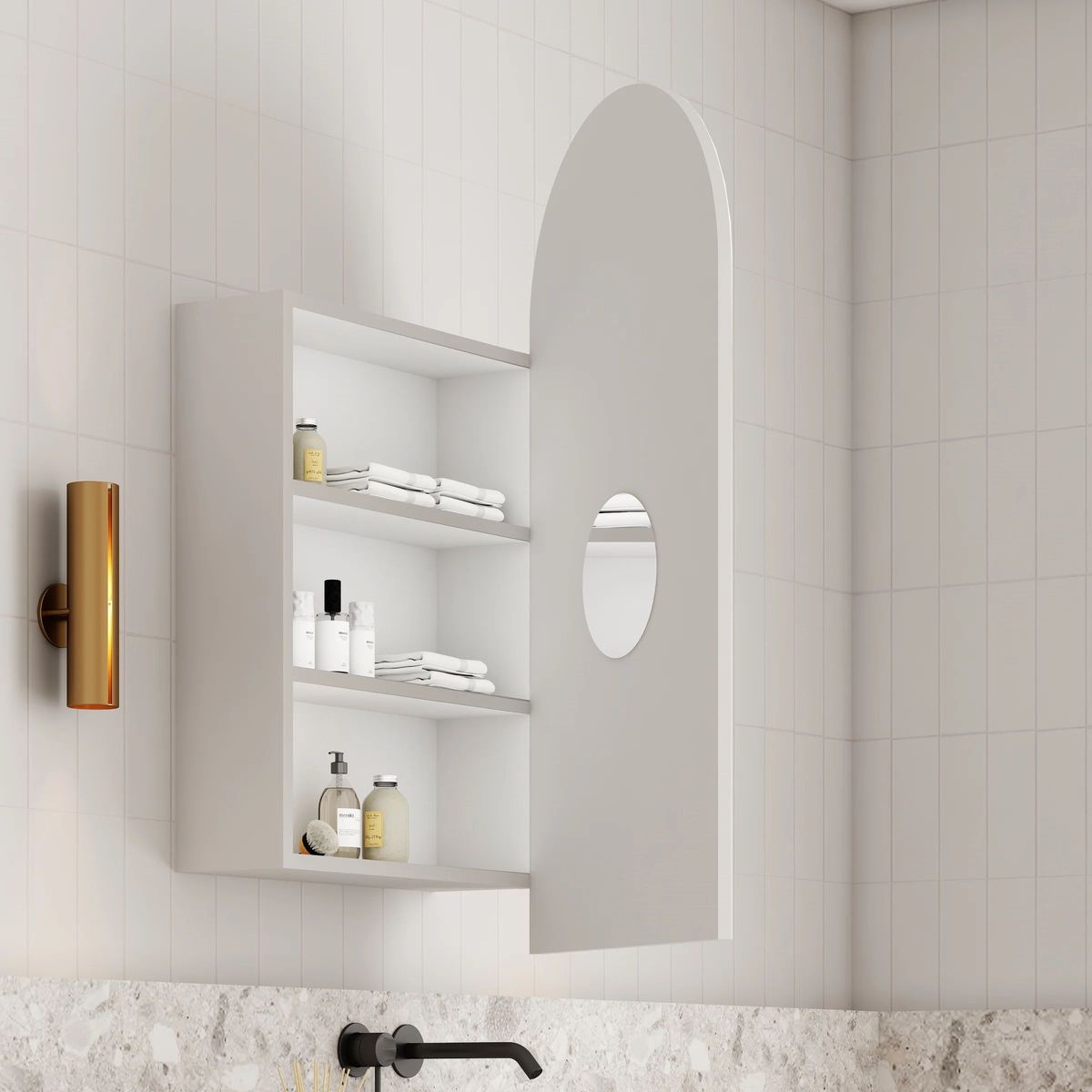 Archied 450x900mm Shaving Cabinet in Matte White - Right Hand Hinge