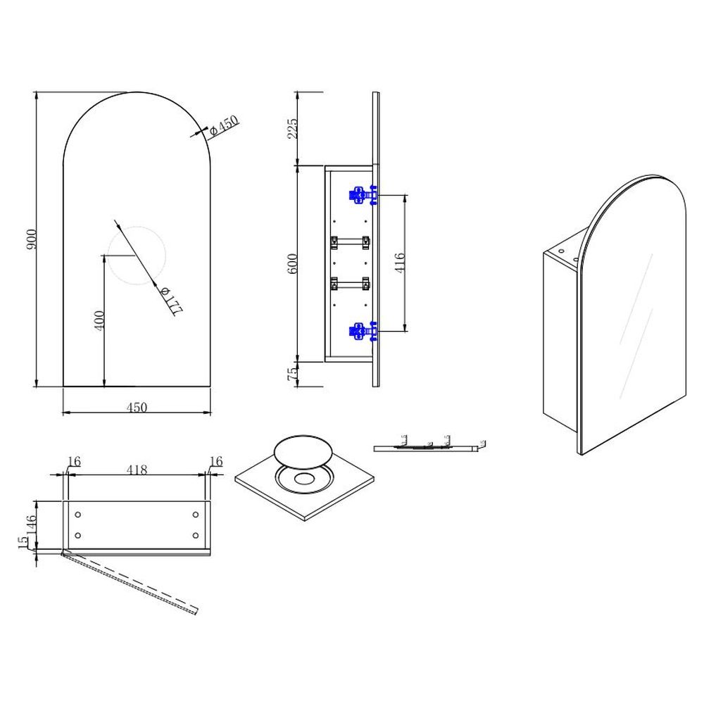 Archied 450x900mm Shaving Cabinet in Matte White - Right Hand Hinge
