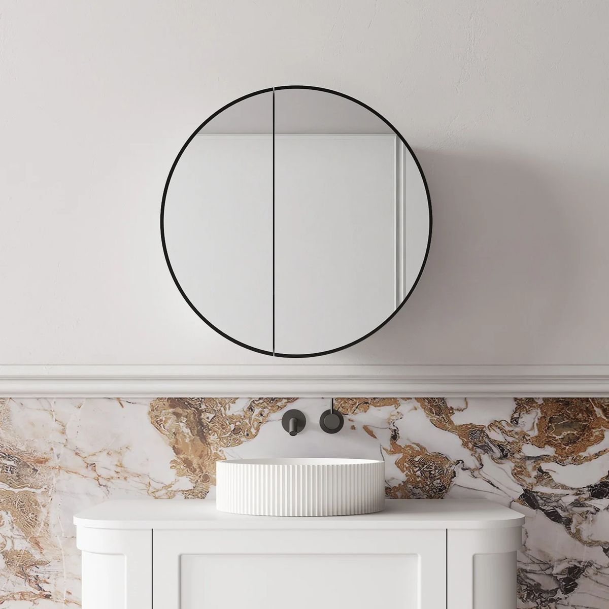 Auris 600mm Round Shaving Cabinet in Matte Black