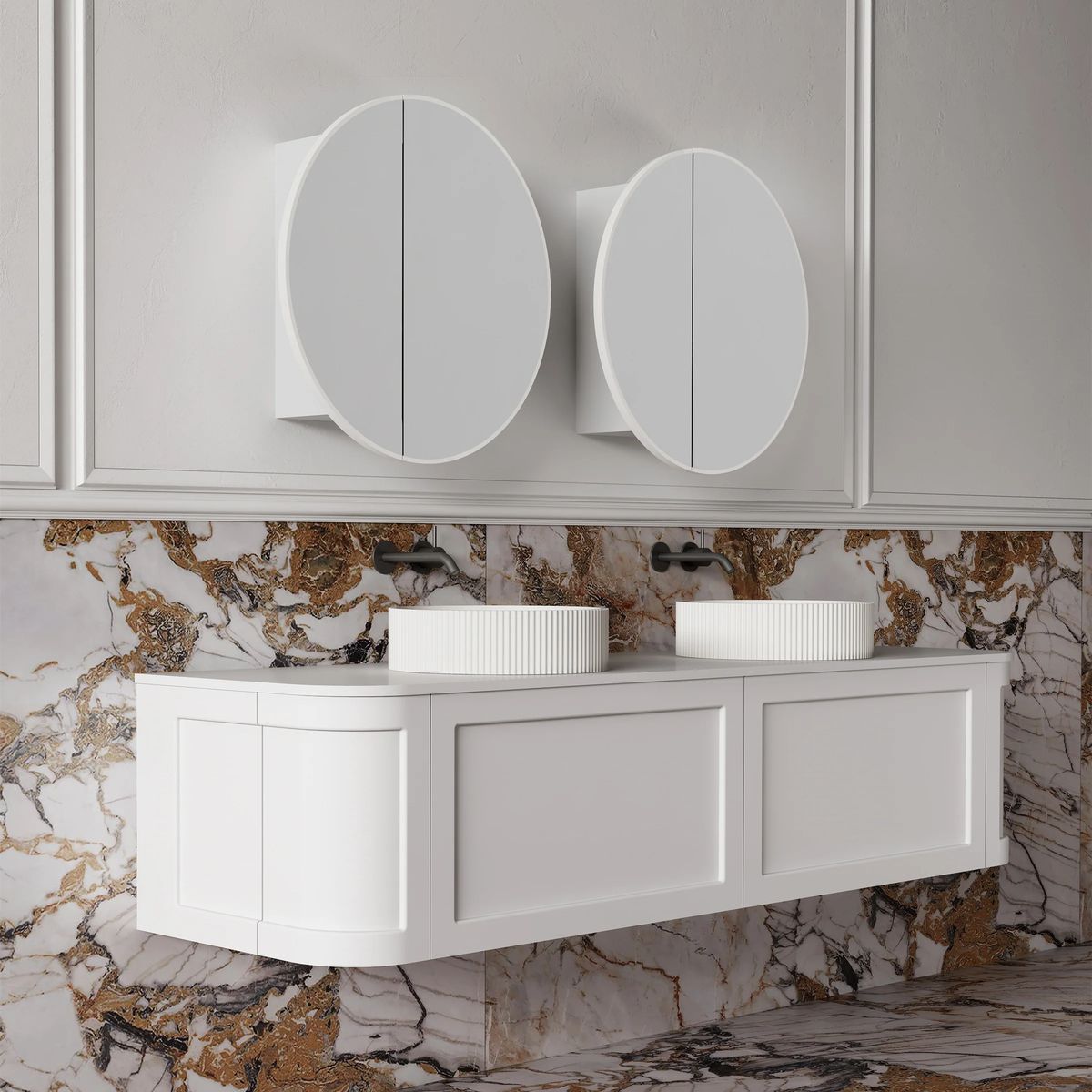 Auris 600mm Round Shaving Cabinet in Matte White