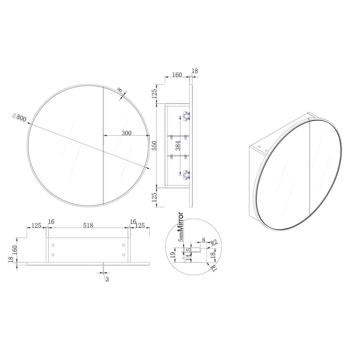 Auris 800mm Round Shaving Cabinet in Matte White