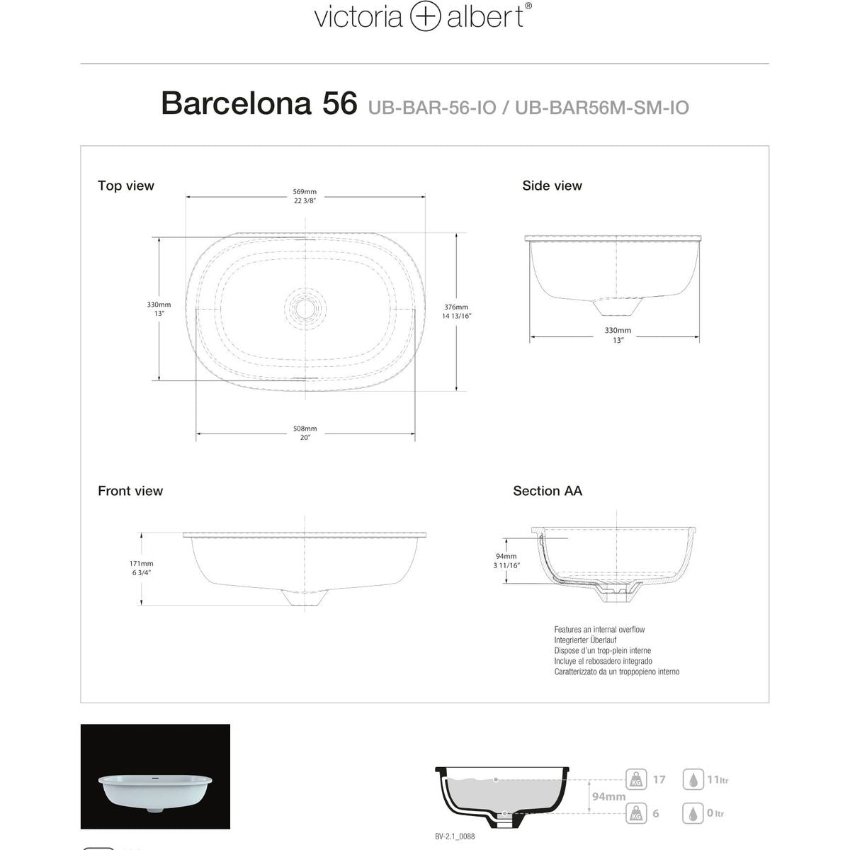 Victoria + Albert Barcelona 56 Undermount Basin With Overfow, Gloss White