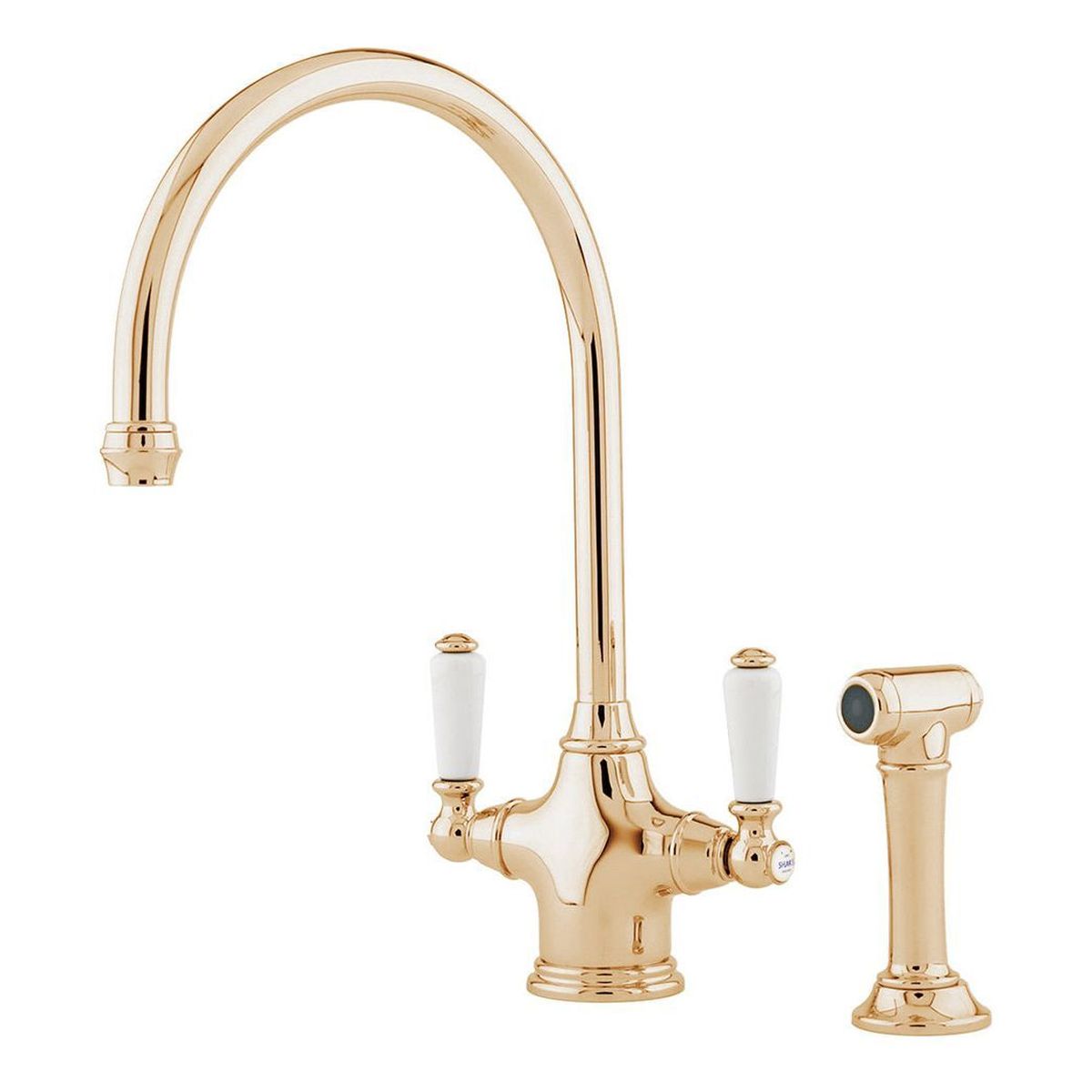 Shaws by Perrin & Rowe Ribble Kitchen Mixer with Spray Rinse, Polished Brass