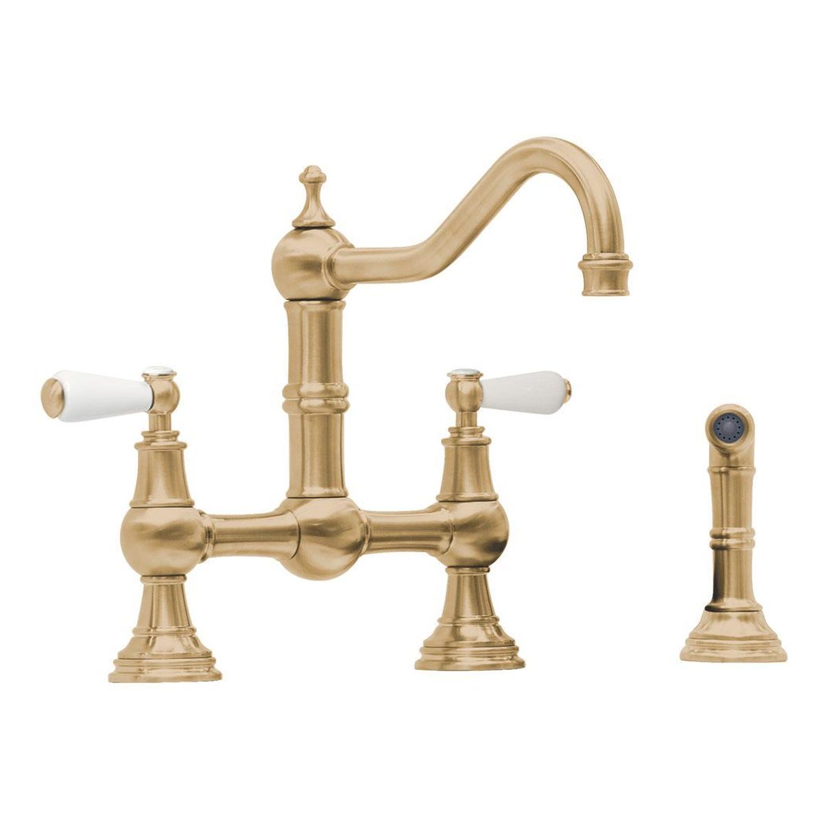 Shaws by Perrin & Rowe Hambleton Kitchen Mixer with Spray Rinse, Satin Brass
