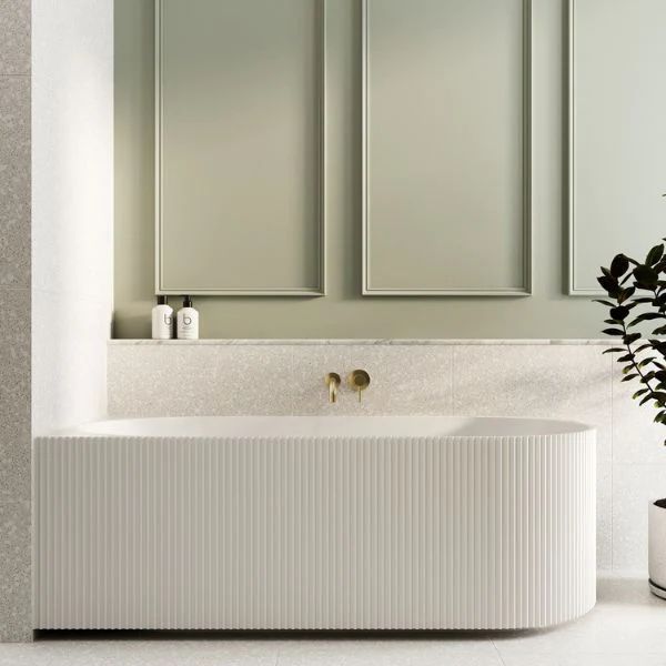 Bao Fluted 1700mm Back to Corner Bath in Matte White - Left Hand