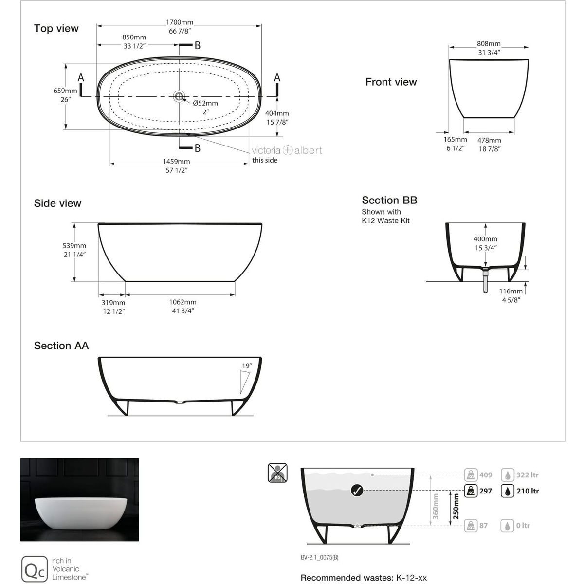 Victoria + Albert Barcelona 1700 Bath, Matte White