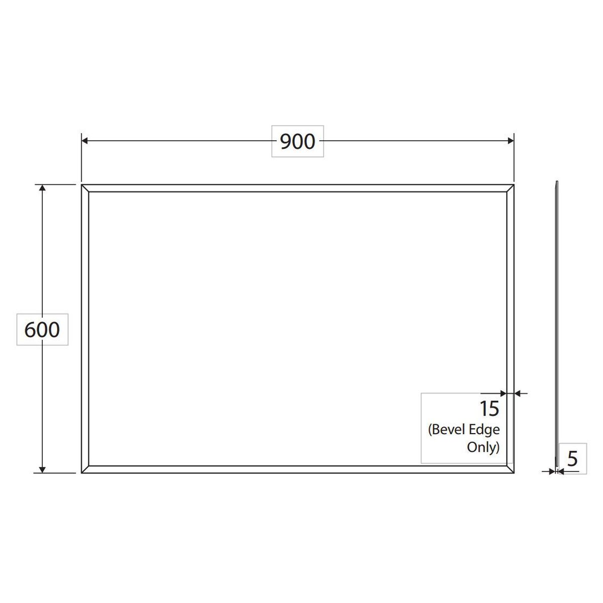 Pencil Edge 900 x 600mm Rectangular Glue-On Mirror