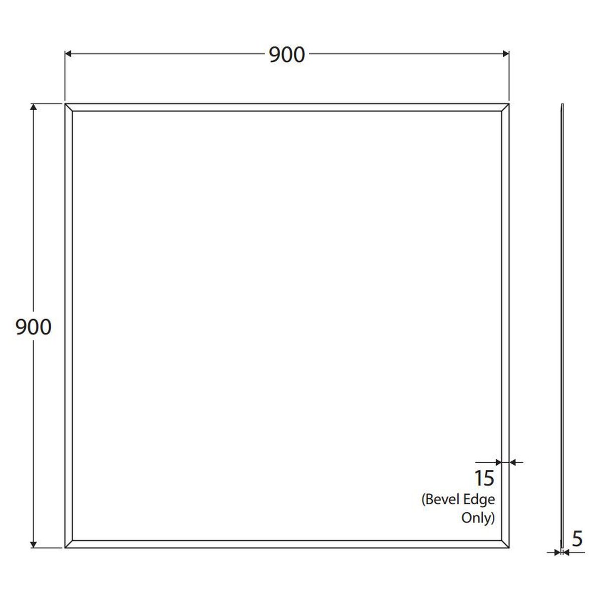 Pencil Edge 900 x 900mm Rectangular Glue-On Mirror