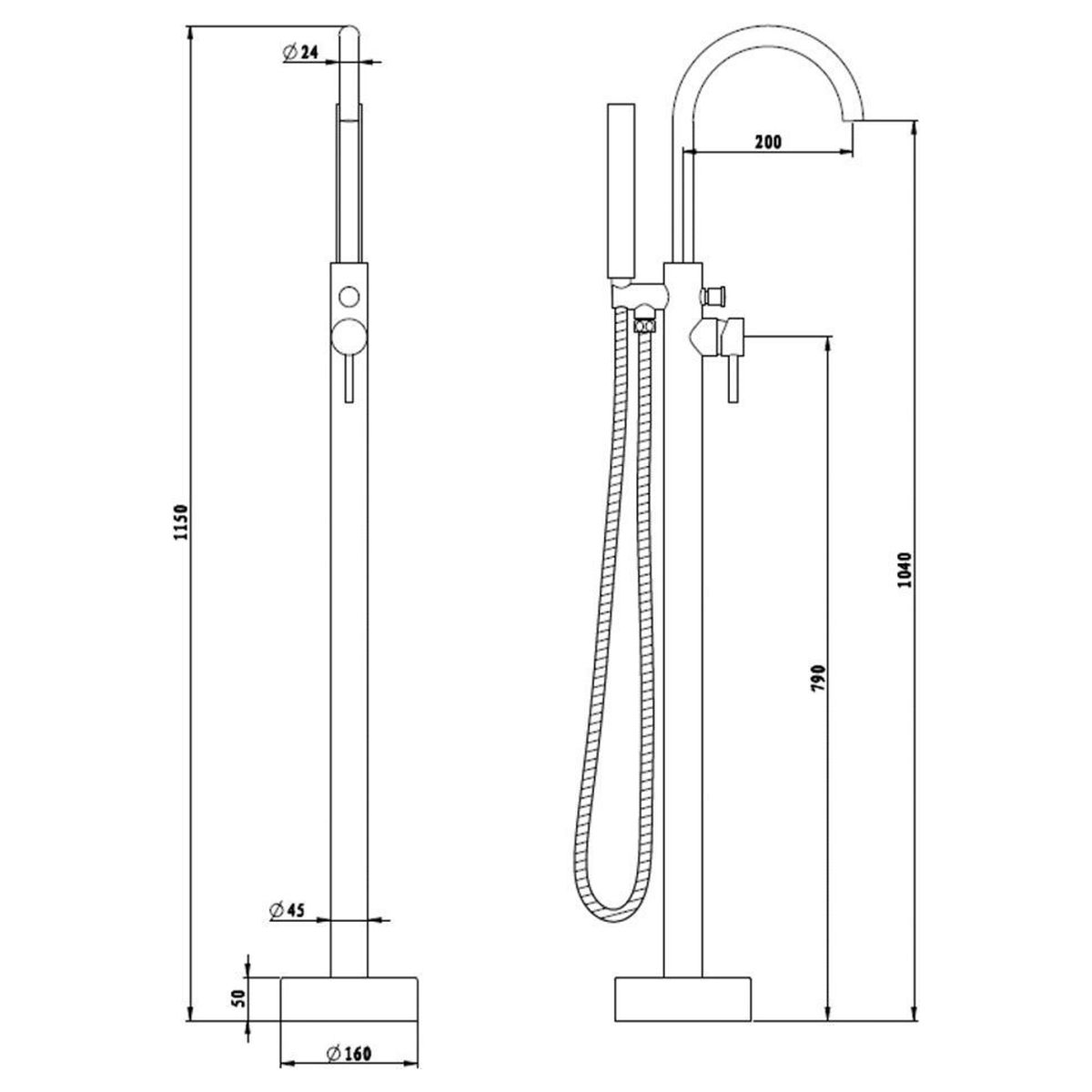 Mica Freestanding Bath Mixer with Hand Shower, French Gold