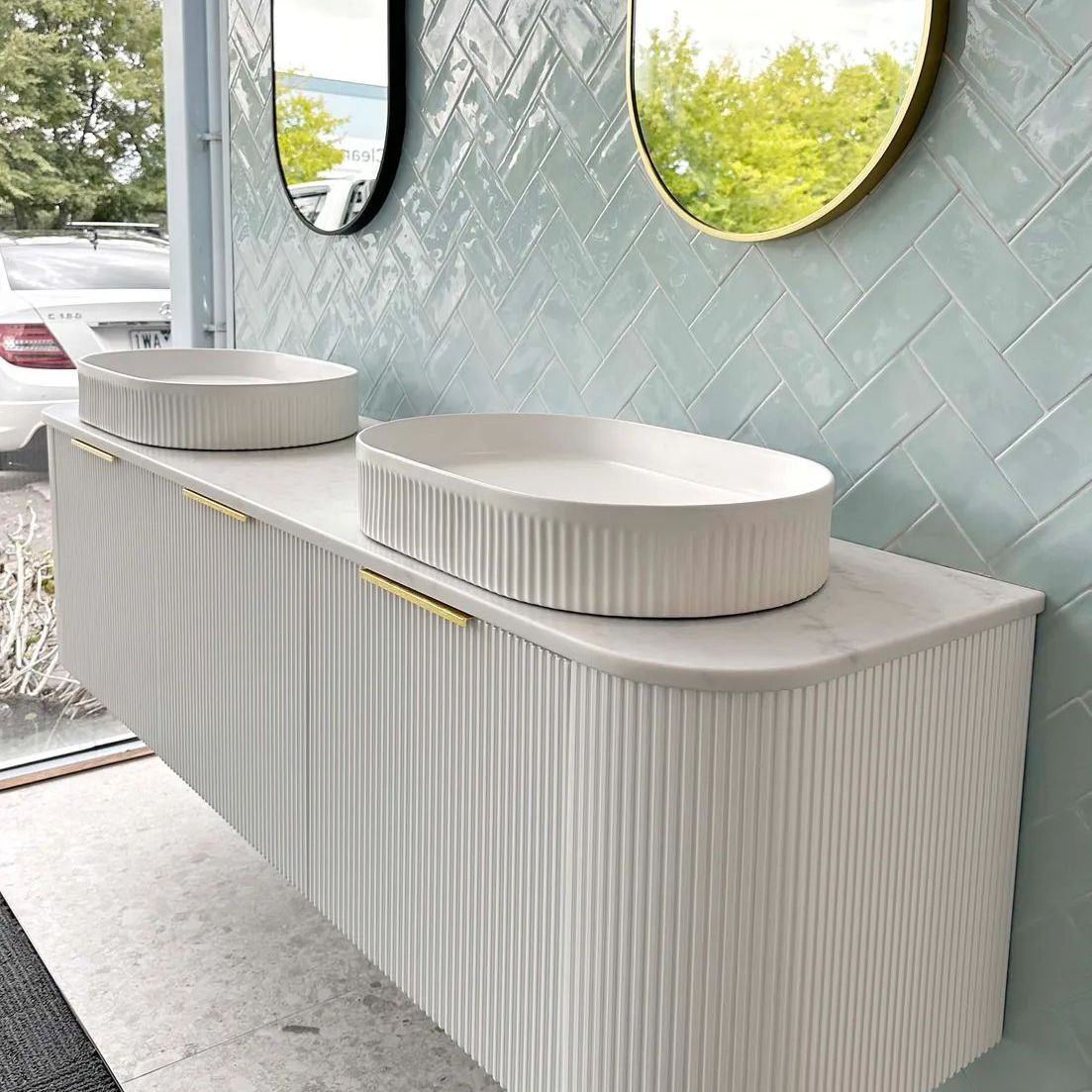 Bondi Satin White 1800mm Fluted Curve Vanity