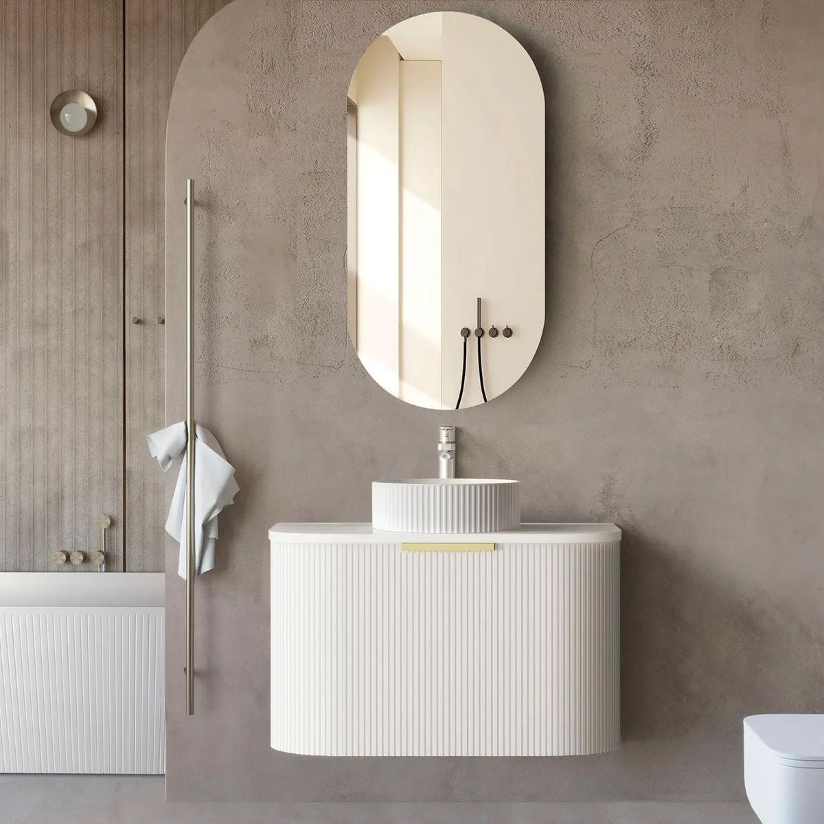 Bondi Satin White 750mm Fluted Curve Vanity