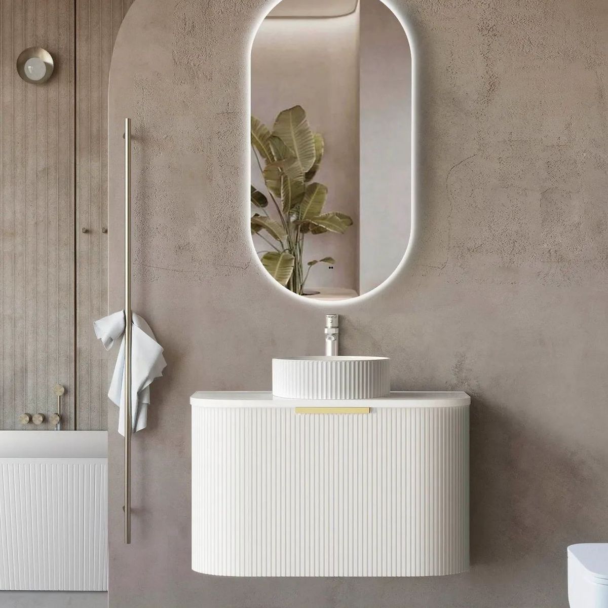 Bondi Satin White 750mm Fluted Curve Vanity
