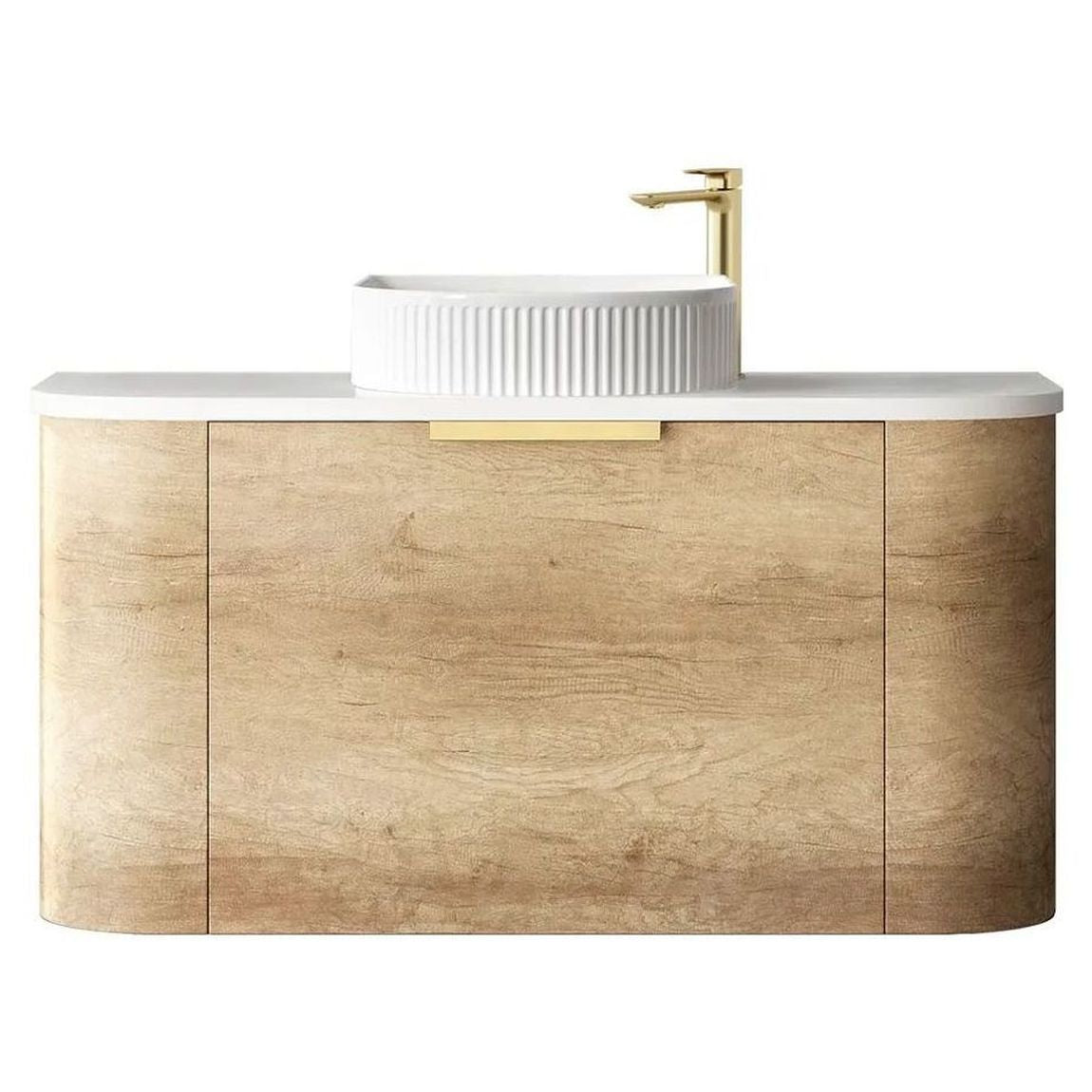 Bondi Natural Oak 900mm Wall Hung Curve Vanity