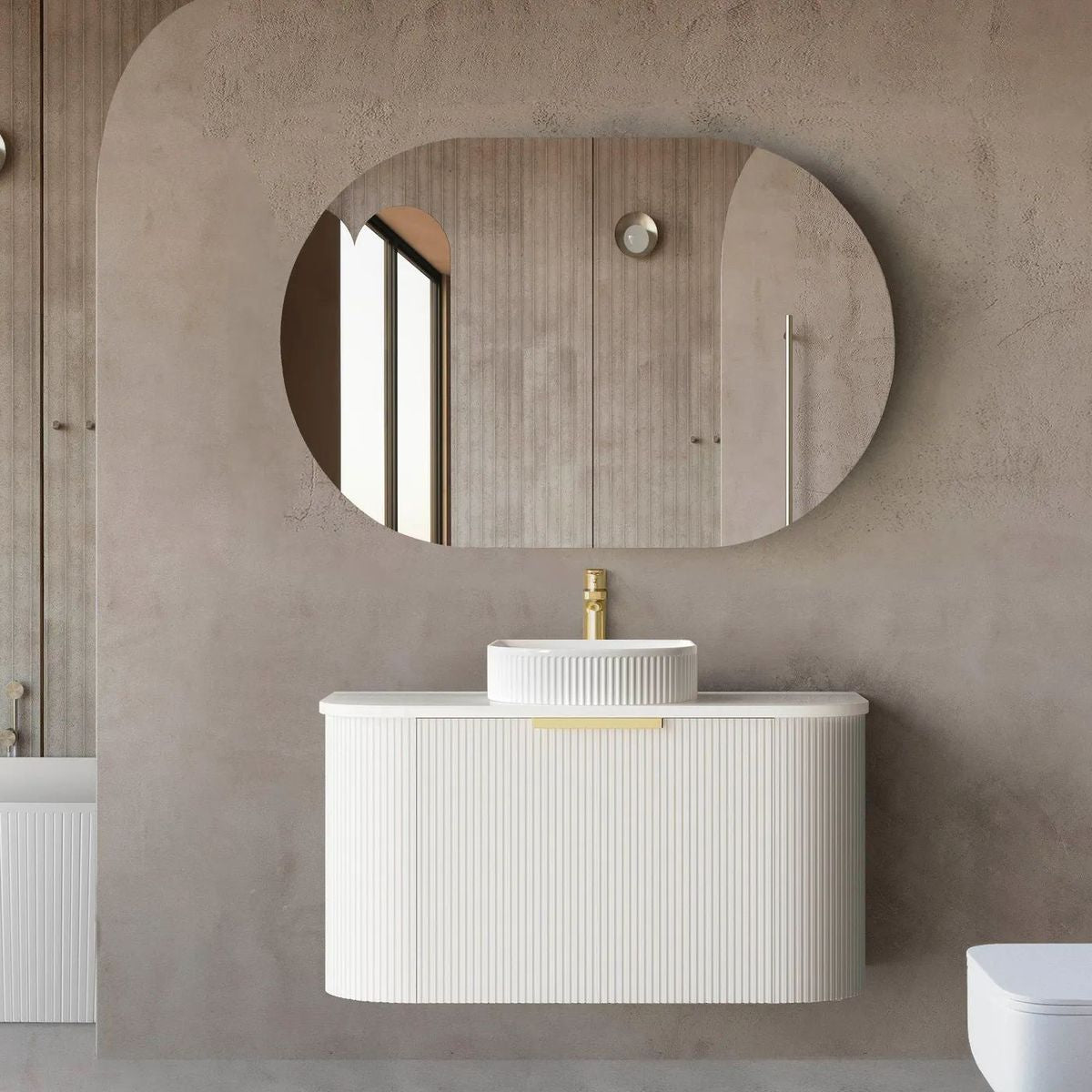 Bondi Satin White 900mm Fluted Curve Vanity