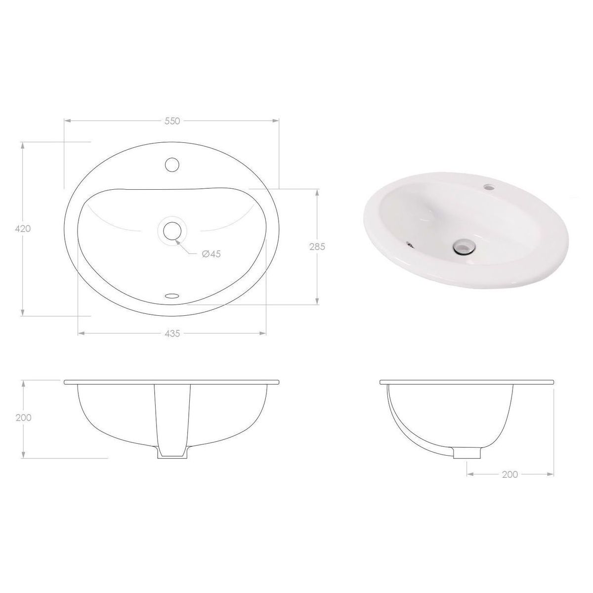 Ova Inset Basin in Gloss White