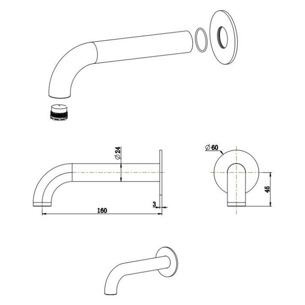 Mica 160mm Bath Spouts, Brushed Nickel