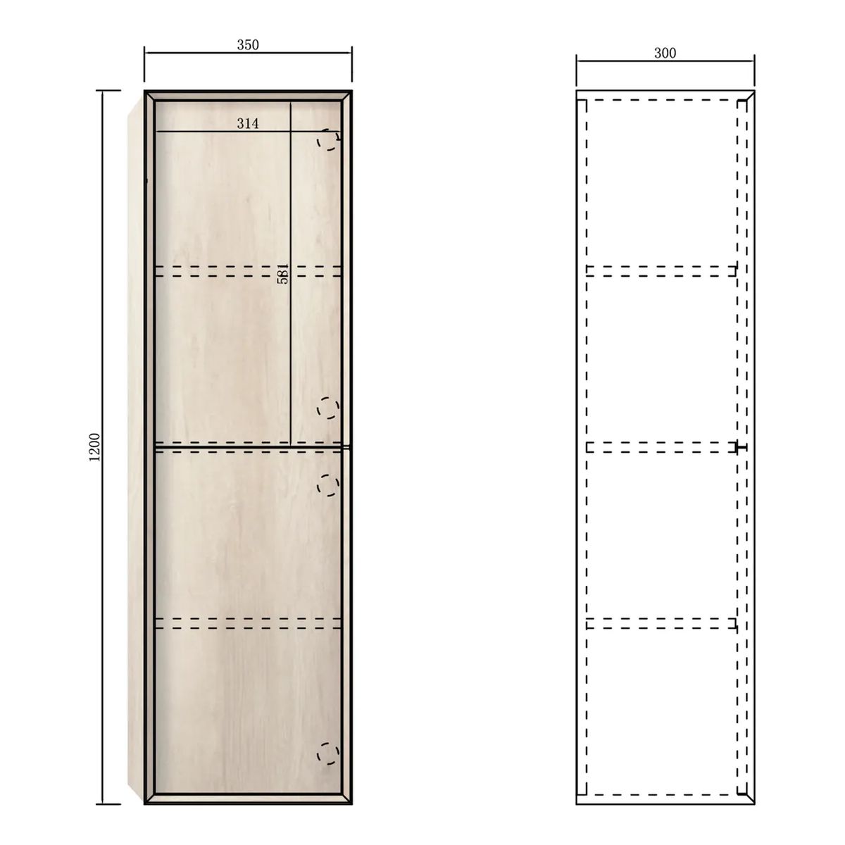Byron Tall Boy 350x300x1200 - Natural Oak