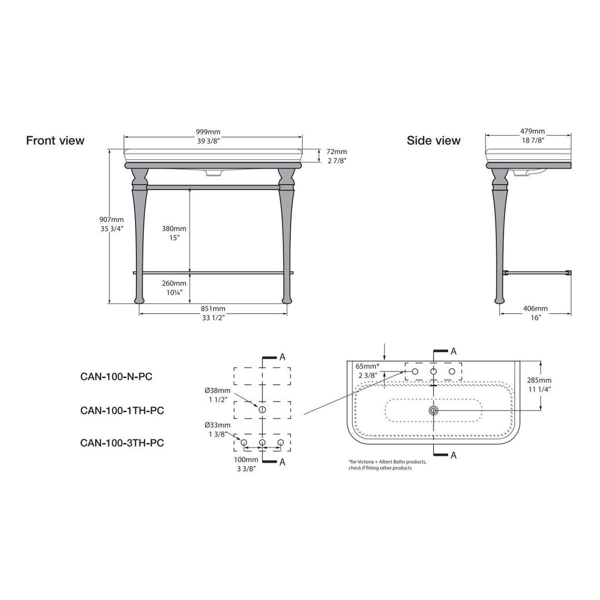 Candella 100 Washstand, 1 Taphole