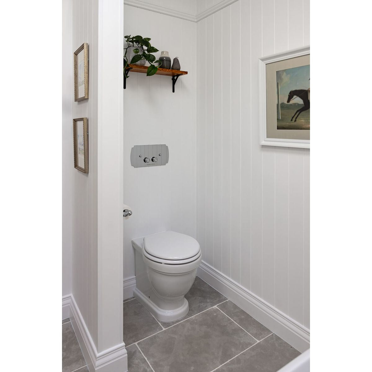Claremont Floor Pan with Seat, Inwall Cistern & Claremont - Chrome Flush Plate