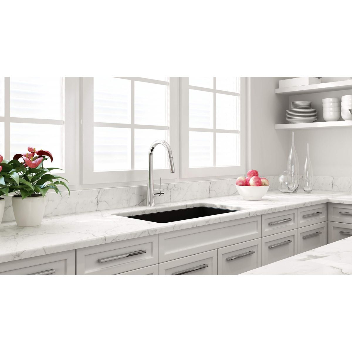Kit-Cuisine 81X48 Inset/Undermount Fireclay Sink With Waste - Matte Black