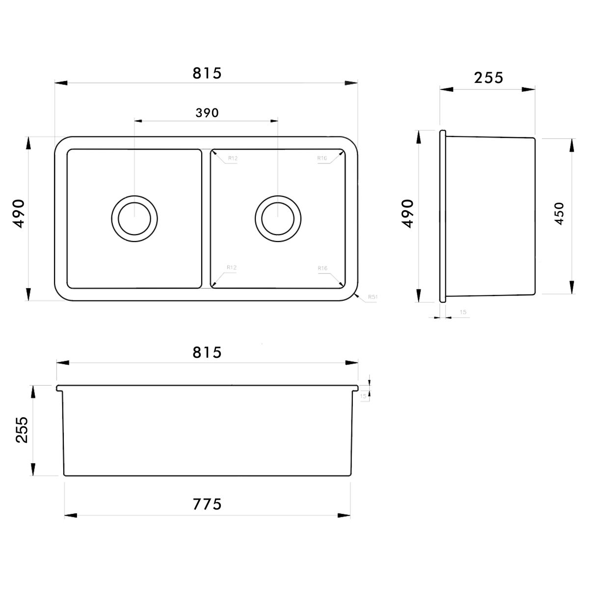 Cuisine 81 X 49 Double Bowl Inset/Undermount Fine Fireclay Sink - Gloss White