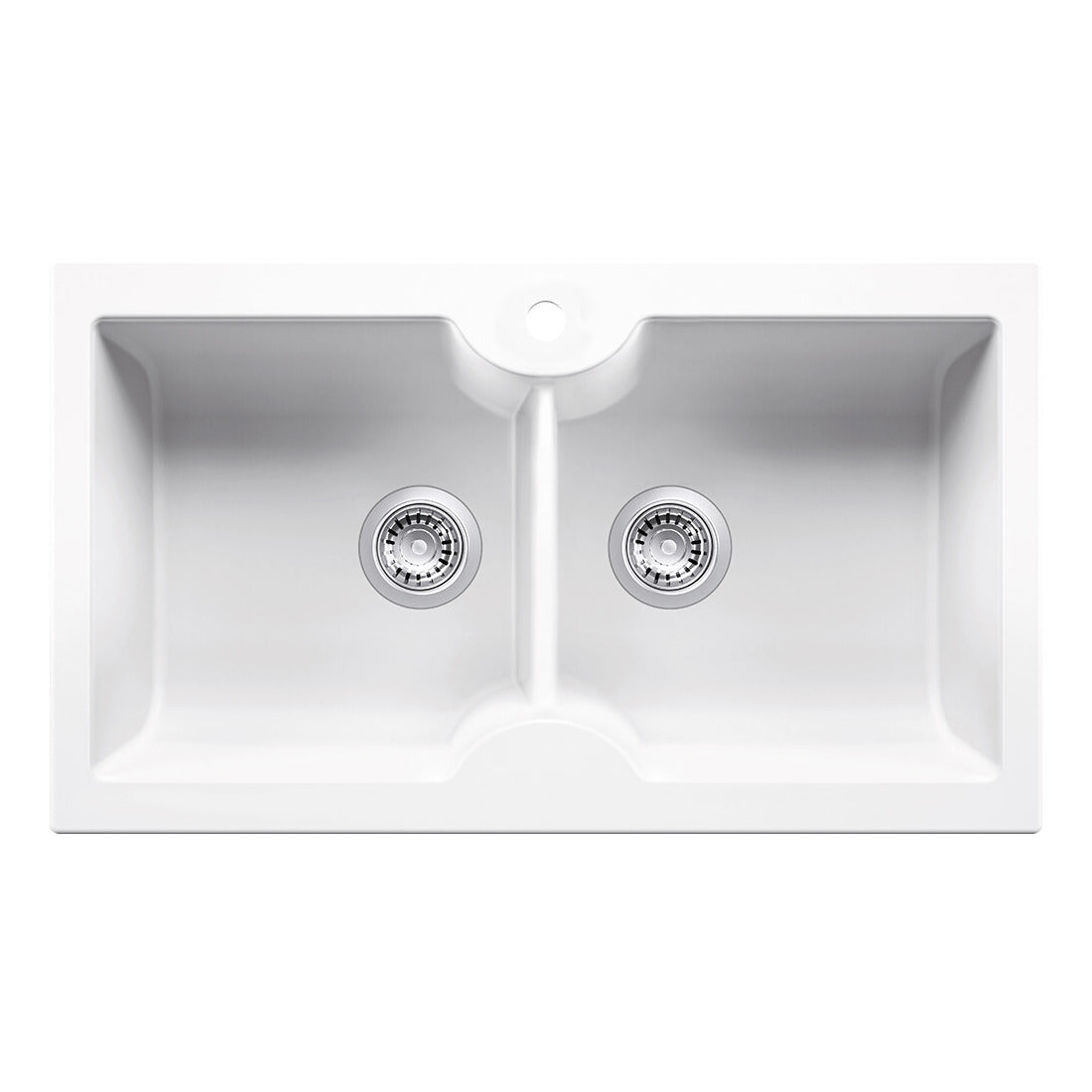 Cuisine 86 x 50 Inset / Undermount Fine Fireclay Gloss White Sink - Double Bowl with Taphole