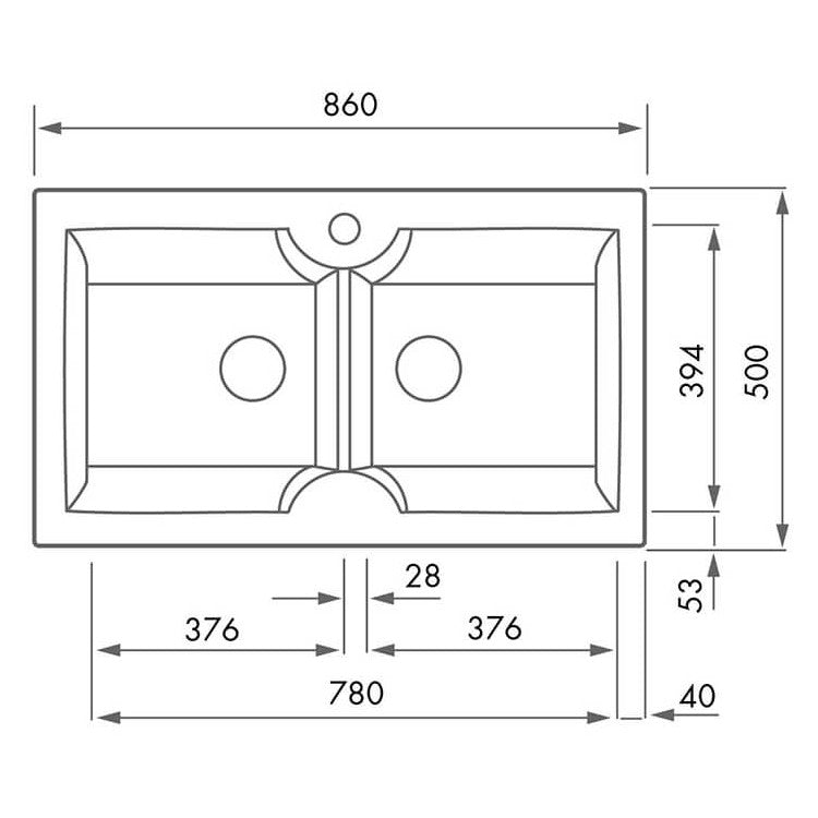 Cuisine 86 x 50 Inset / Undermount Fine Fireclay Gloss White Sink - Double Bowl with Taphole