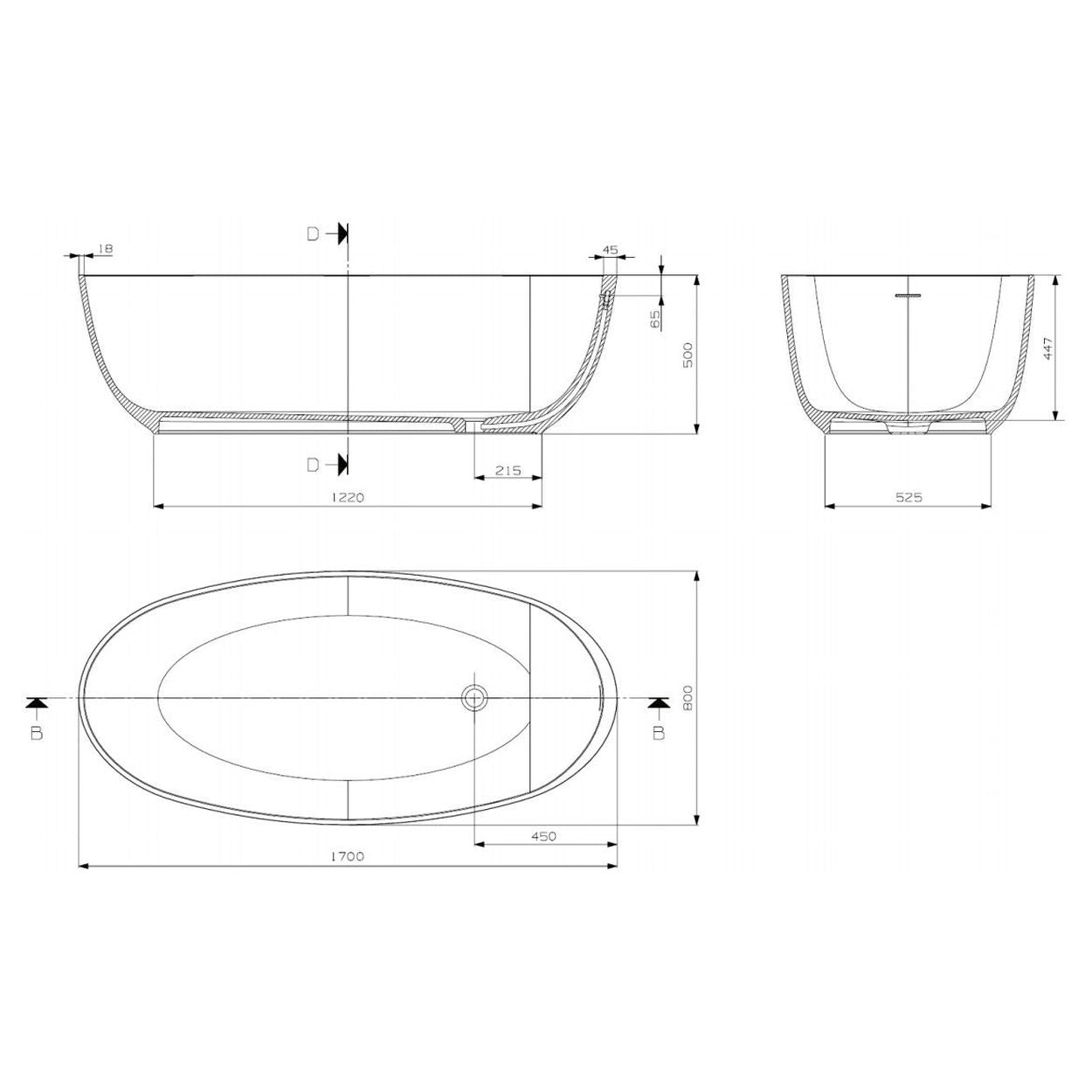 Domus Living Diana 170 Freestanding Bath in Matte White