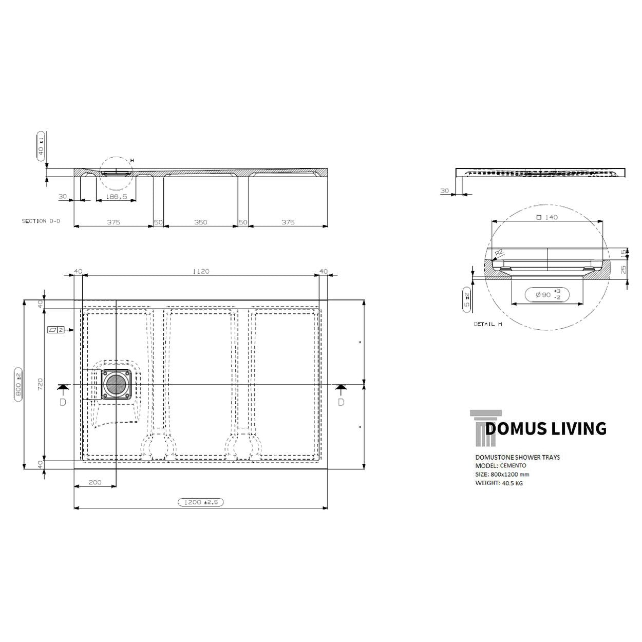 Domus Living Cemento 800X1200 Shower Floor in Bianco (Matte White)