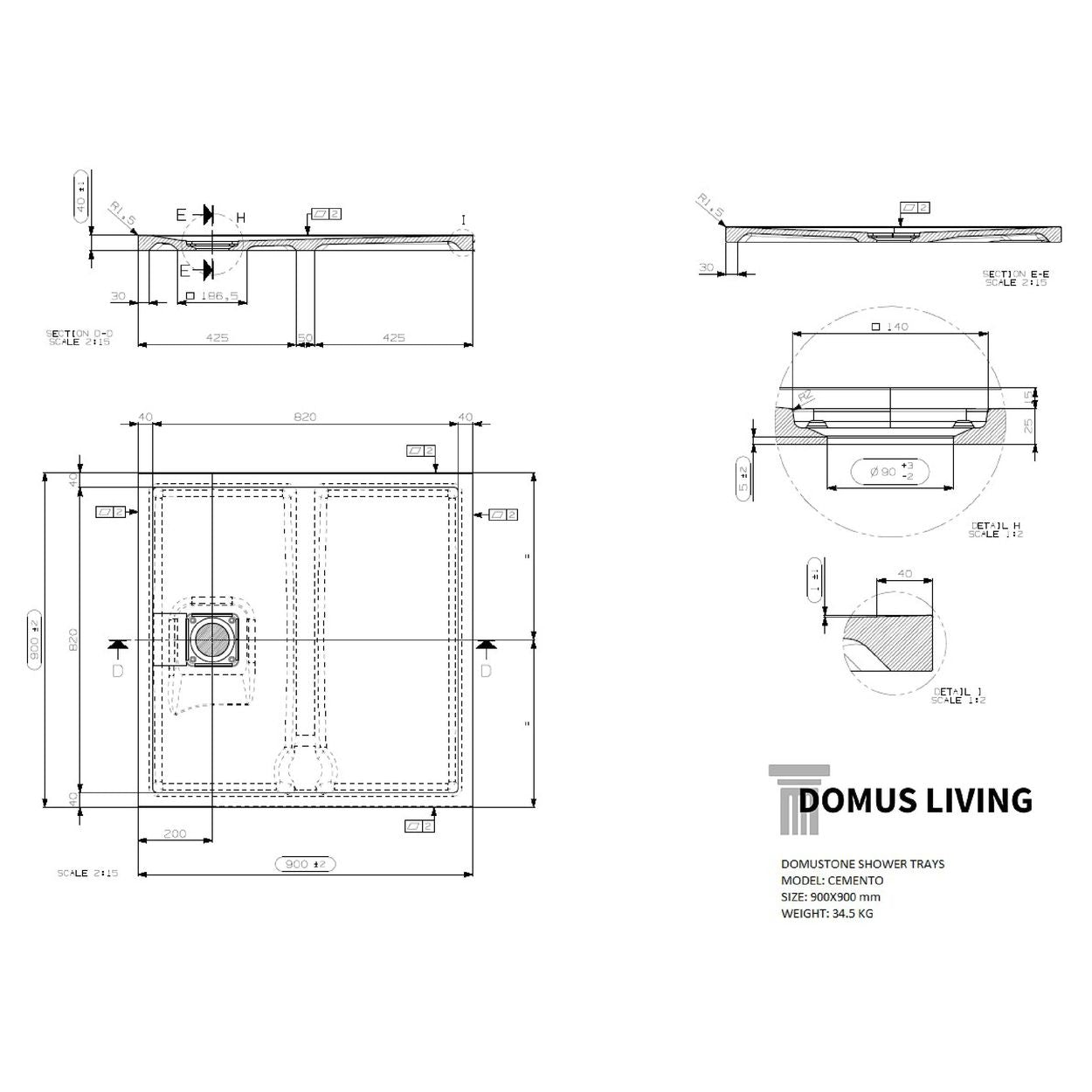 Domus Living Cemento 900X900 Shower Floor in Bianco (Matte White)