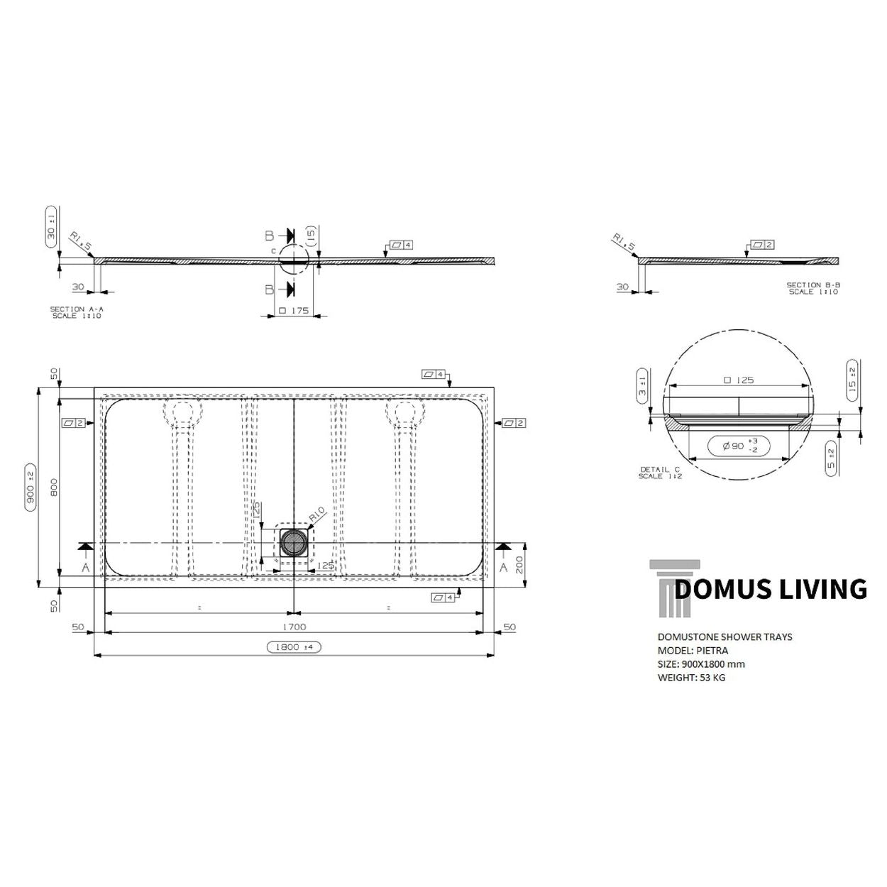 Domus Living Pietra 1800X900 Shower Floor in Matte Cappuccino