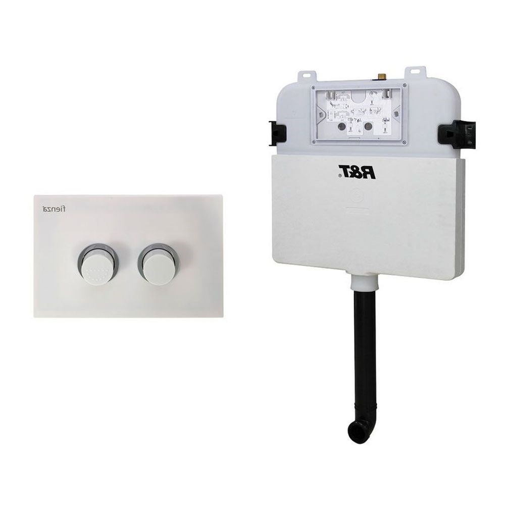 R&T Pneumatic In-Wall Cistern for Wall-Faced Pans, Buttons, White