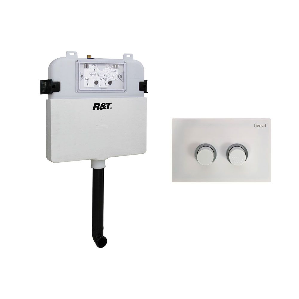 R&T Pneumatic In-Wall Cistern for Wall-Faced Pans, Buttons, White