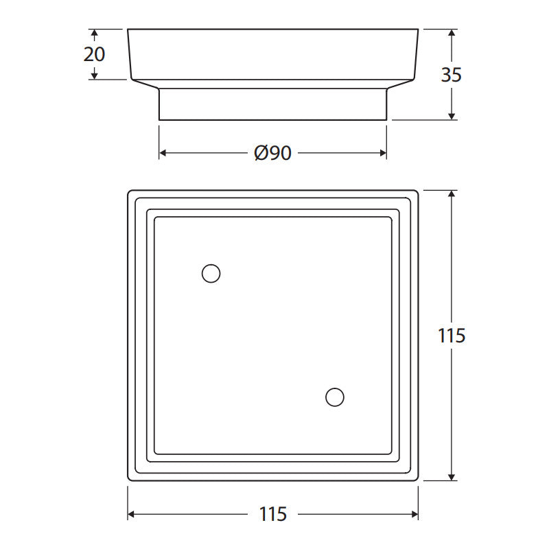 Square Tile Bed Floor Waste, 90mm Outlet, Chrome