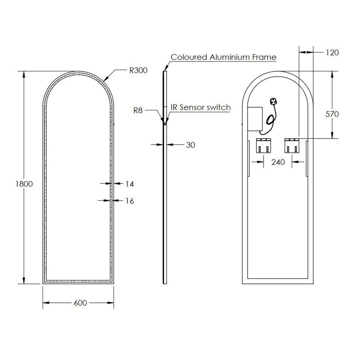 Great Arch Full-Length LED Mirror with Portable Magnifier - Milano White
