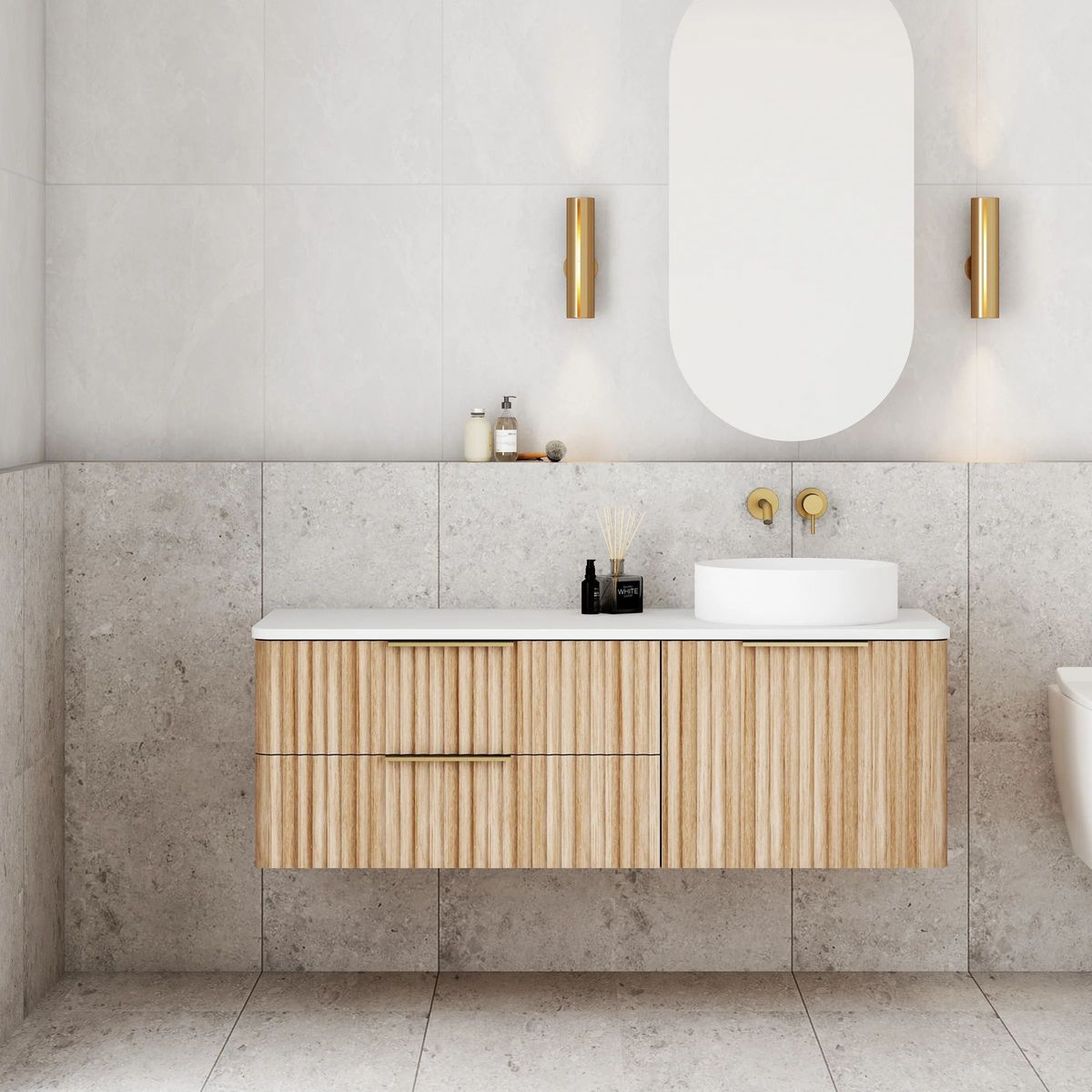 Gravity 1200mm Wall Hung Vanity in Natural Oak - Right Hand Basin