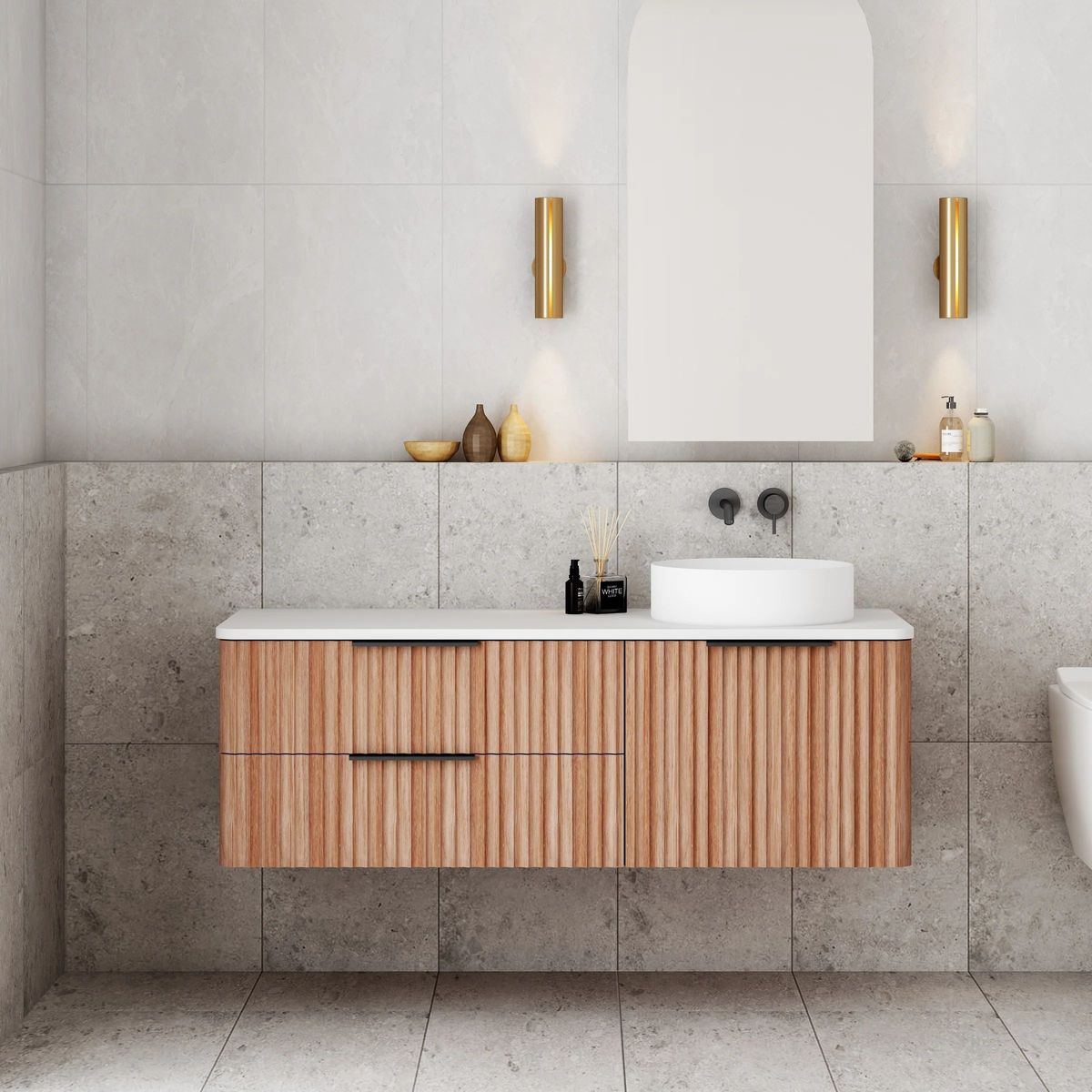 Gravity 1200mm Wall Hung Vanity in Natural Walnut - Right Hand Basin