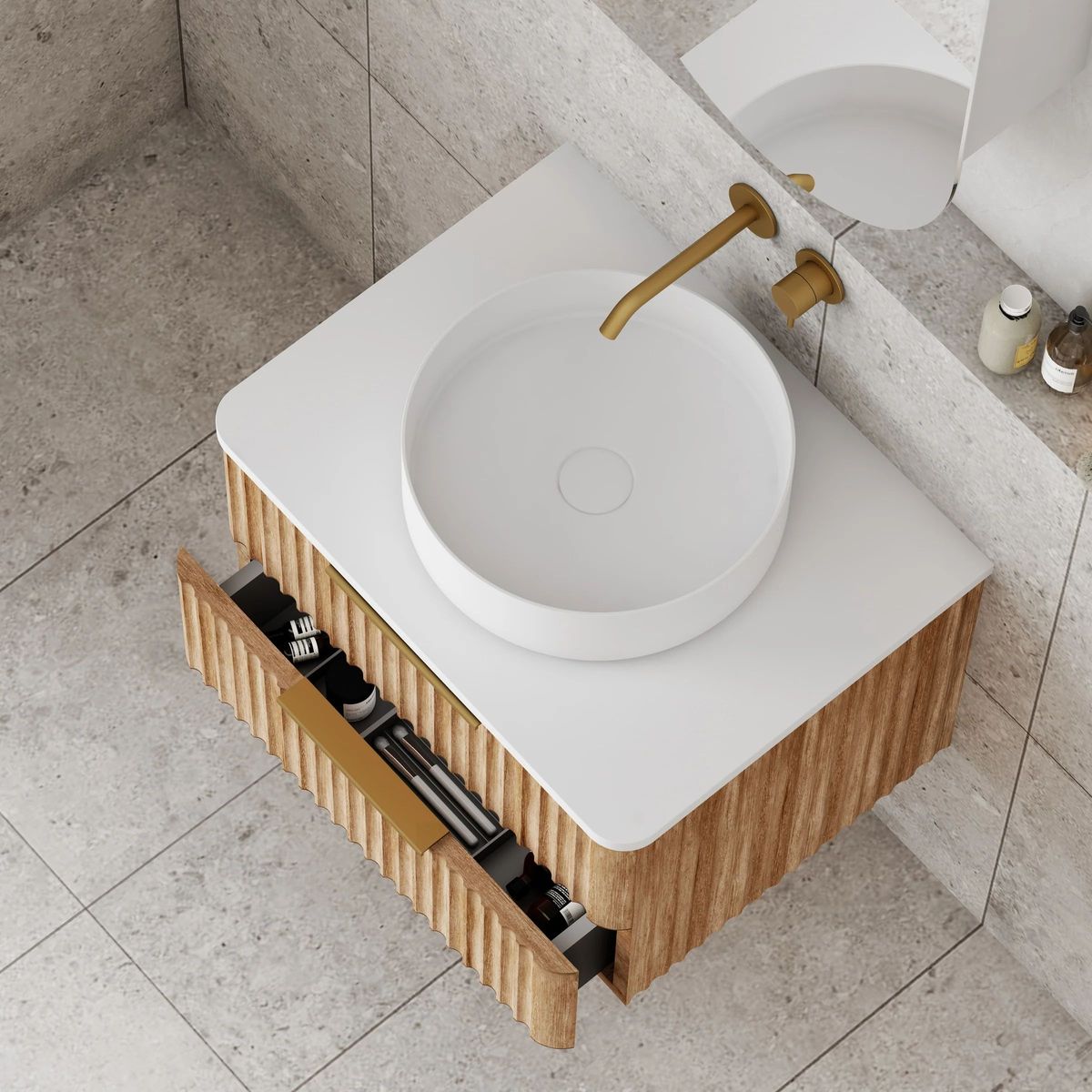 Gravity 600mm Wall Hung Vanity in Natural Oak