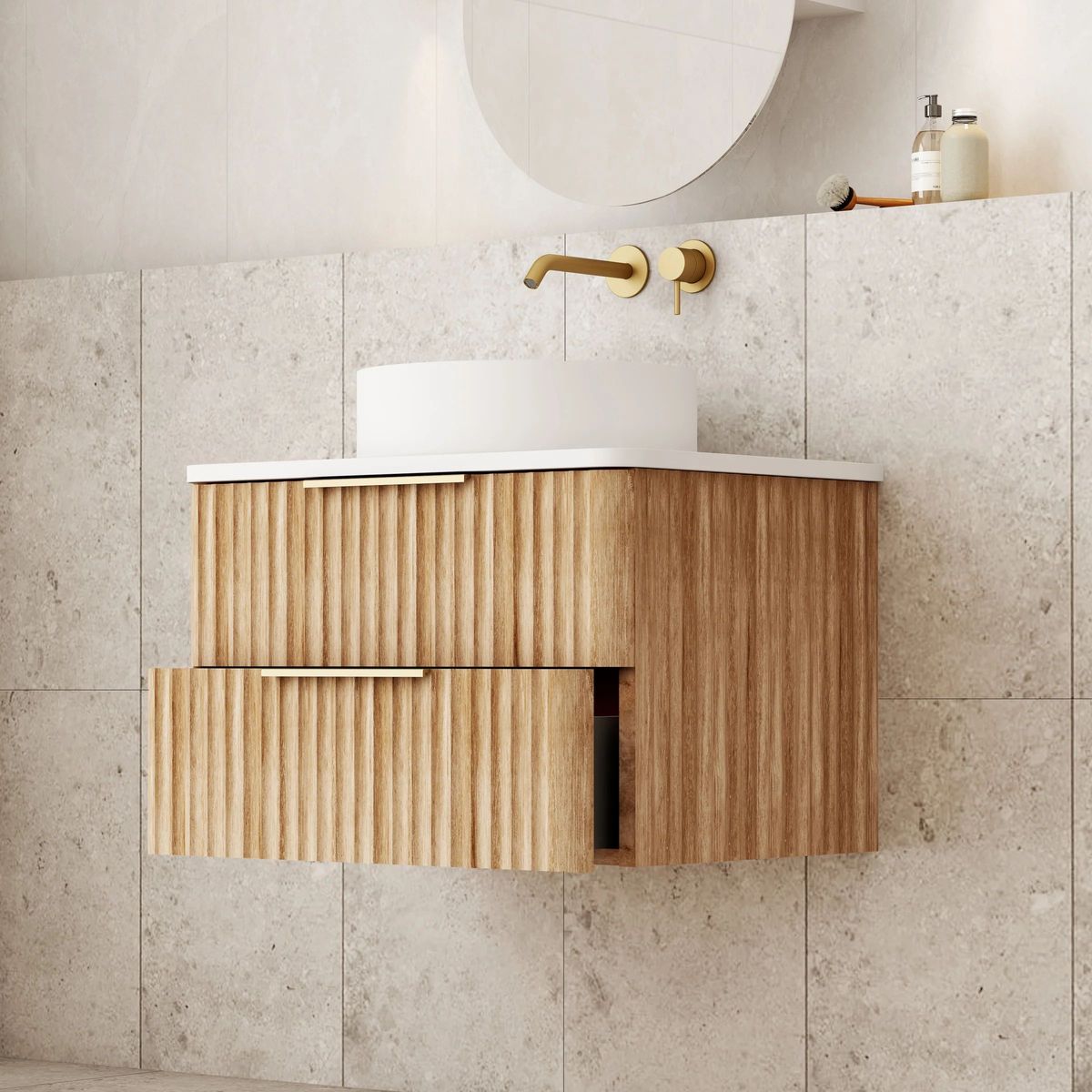 Gravity 600mm Wall Hung Vanity in Natural Oak