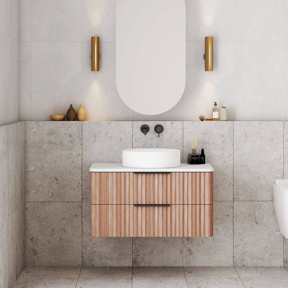 Gravity 750mm Wall Hung Vanity in Natural Walnut