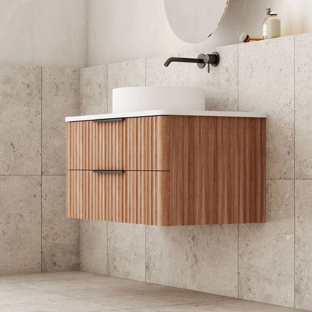 Gravity 750mm Wall Hung Vanity in Natural Walnut