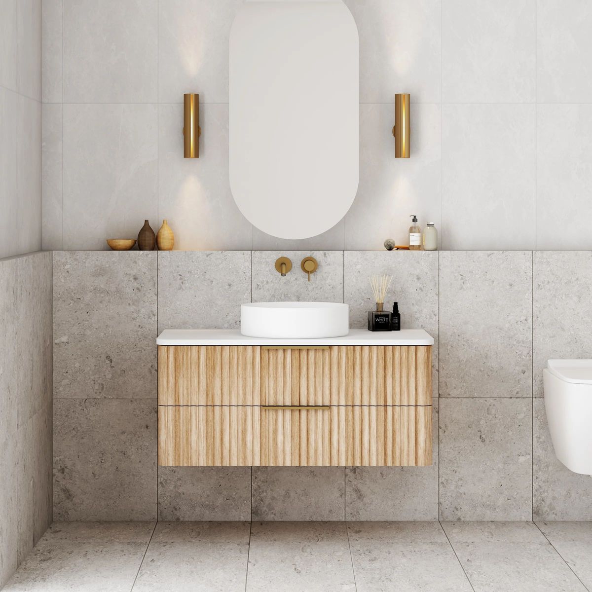 Gravity 900mm Wall Hung Vanity in Natural Oak