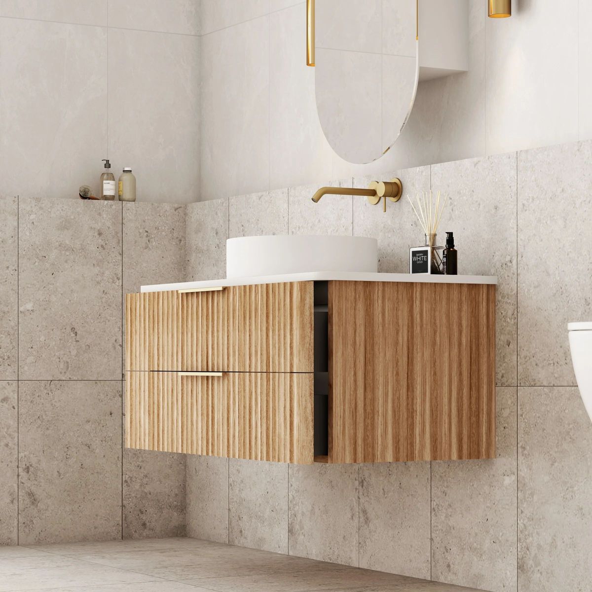 Gravity 900mm Wall Hung Vanity in Natural Oak