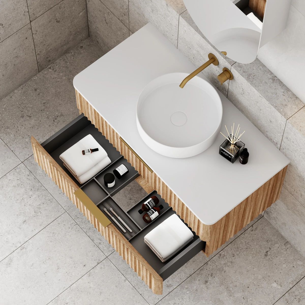 Gravity 900mm Wall Hung Vanity in Natural Oak