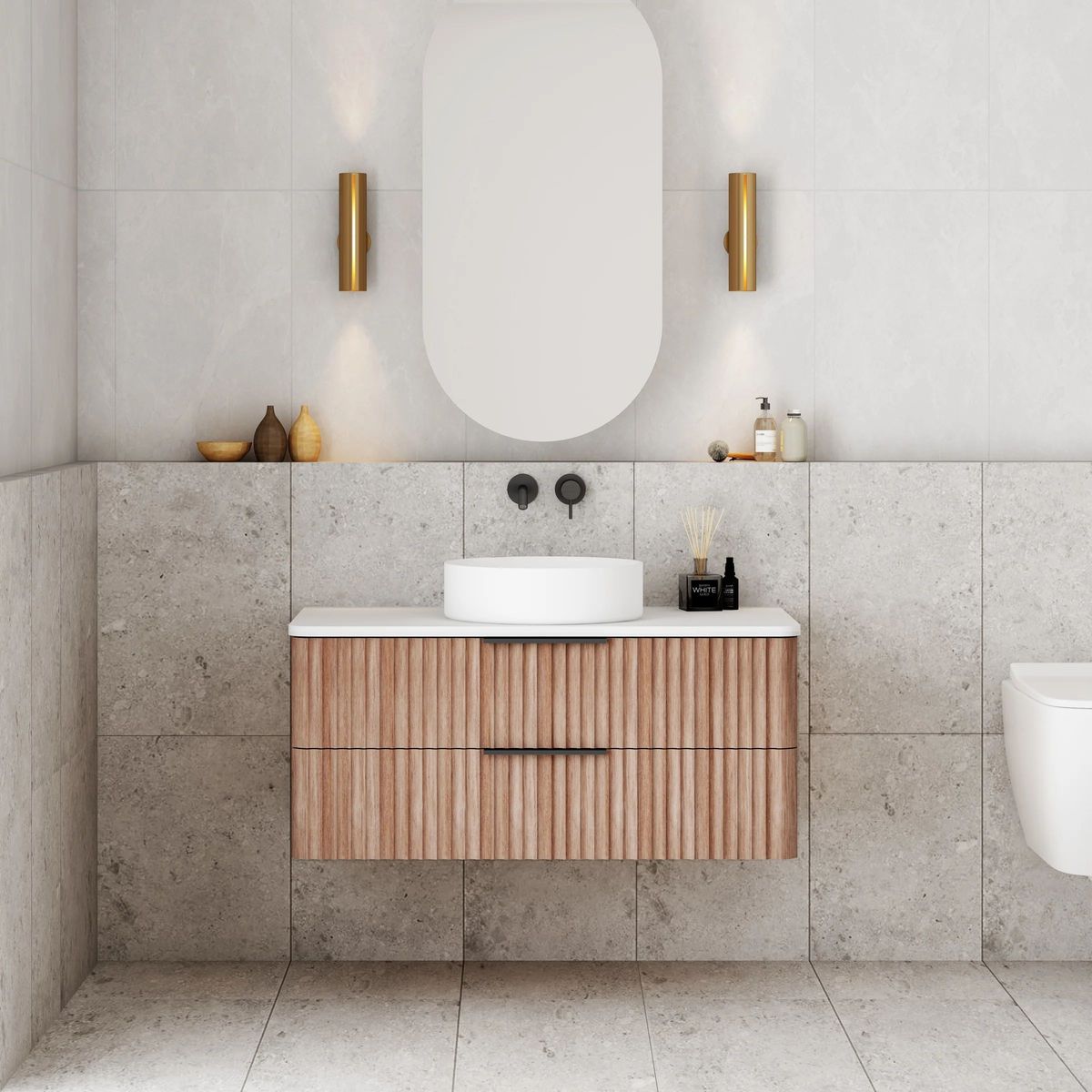 Gravity 900mm Wall Hung Vanity in Natural Walnut