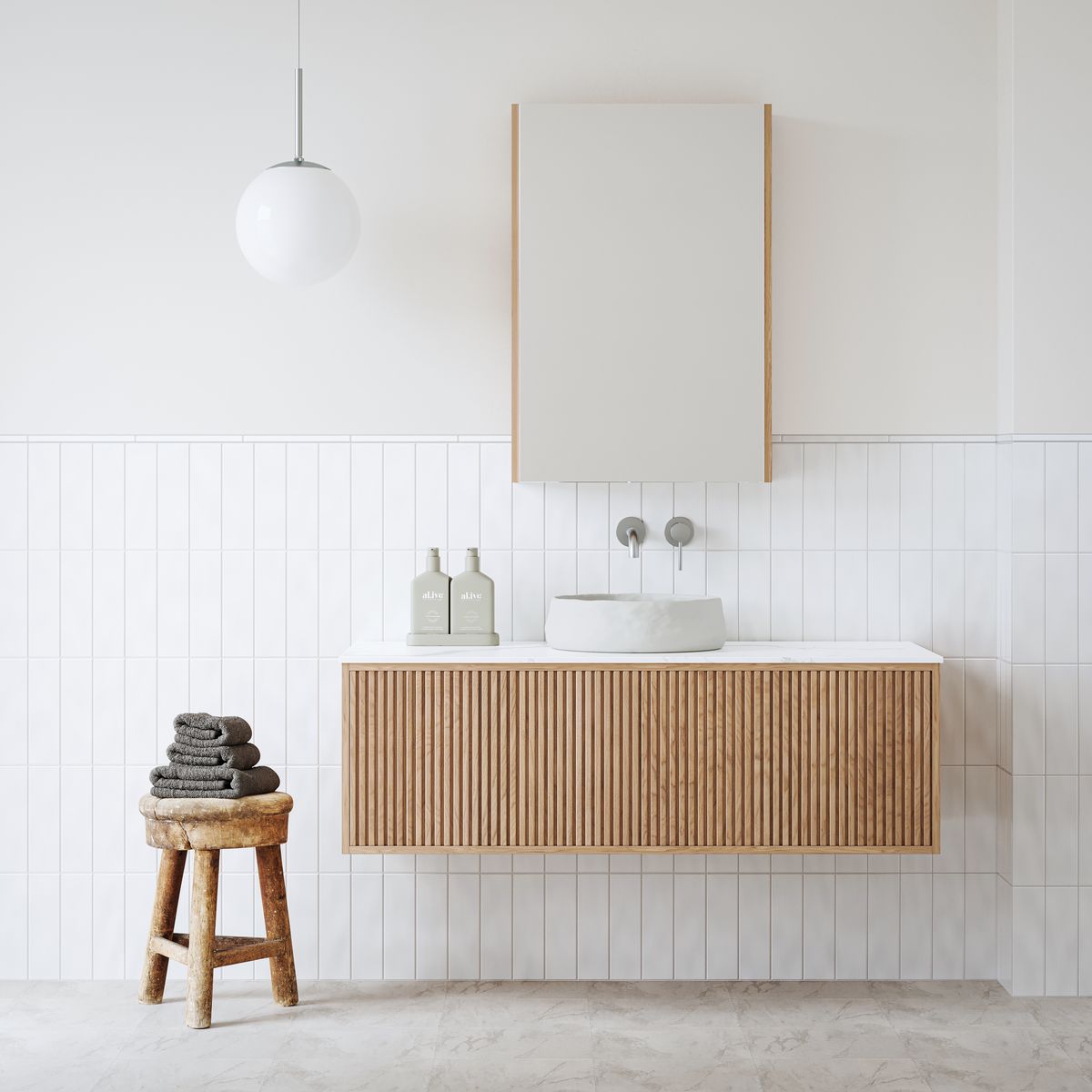 Ingrain Grooved Wall Hung Timber Veneer Vanity 1200mm Centre Bowl
